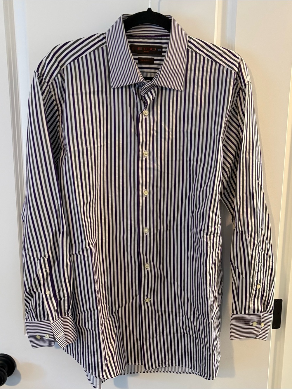 Etro Milano Men's Blue and White Striped Dress Shirt
